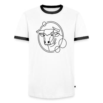 Taureau en forme géométrique - Conception d’art au trait - T-shirt contrasté Homme - blanc/noir - Devant - AI Model Female 172 light (172cm) & AI Model Male 178 dark (178cm)