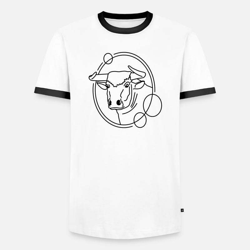 Stier in geometrischer Form - Line-Art-Design - Männer Kontrast-T-Shirt - Weiß/Schwarz