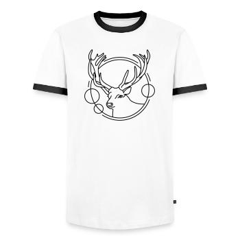 Hirsch in geometrischer Form - Line-Art-Design - Männer Kontrast-T-Shirt - Weiß/Schwarz - Vorne - AI Model Female 172 light (172cm) & AI Model Male 178 dark (178cm)