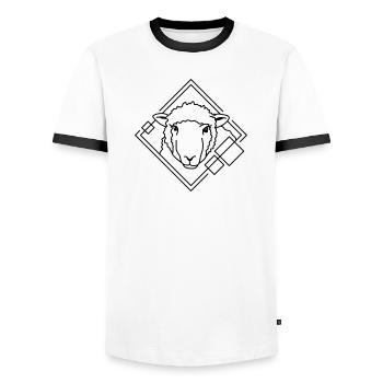 Moutons en forme géométrique - Conception d’art au trait - T-shirt contrasté Homme - blanc/noir - Devant - AI Model Female 172 light (172cm) & AI Model Male 178 dark (178cm)