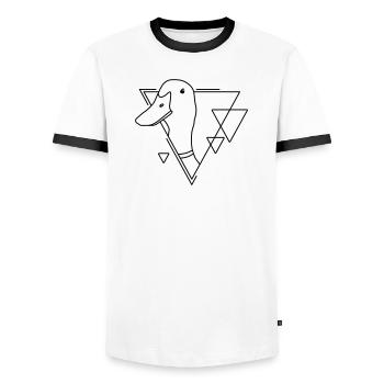 Canard en forme géométrique - Conception d’art au trait - T-shirt contrasté Homme - blanc/noir - Devant - AI Model Female 172 light (172cm) & AI Model Male 178 dark (178cm)