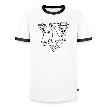 Pferd in geometrischer Form - Line-Art-Design - Männer Kontrast-T-Shirt - Weiß/Schwarz - Vorne - AI Model Female 172 light (172cm) & AI Model Male 178 dark (178cm)