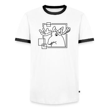 Orignal en forme géométrique - Conception d’art au trait - T-shirt contrasté Homme - blanc/noir - Devant - AI Model Female 172 light (172cm) & AI Model Male 178 dark (178cm)