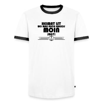Anker Nordsee Plattdeutsch Spruch Moin - Männer Kontrast-T-Shirt - Weiß/Schwarz - Vorne - AI Model Female 172 light (172cm) & AI Model Male 178 dark (178cm)