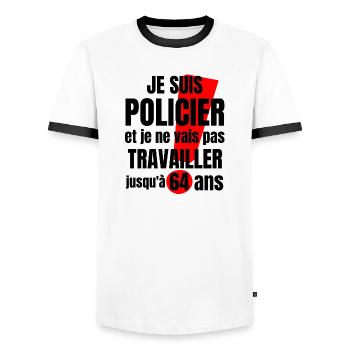 policier, police, retraite police - T-shirt contrasté Homme - blanc/noir - Devant - AI Model Female 172 light (172cm) & AI Model Male 178 dark (178cm)