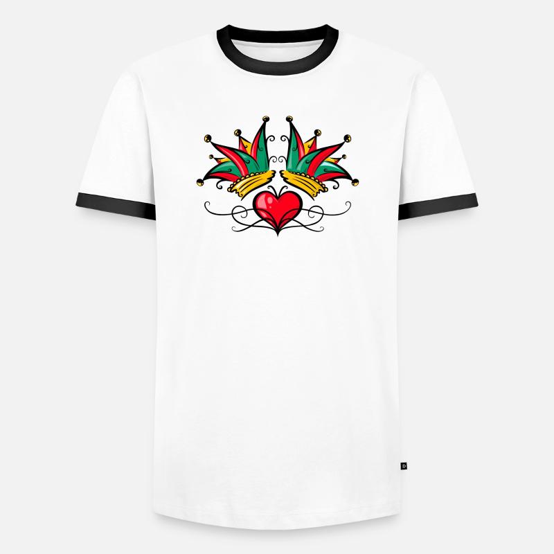 Fool's Cap Carnival Heart Tattoo - Men's Ringer Shirt - white/black