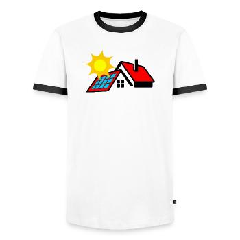 Logo panneau solaire sur maison de plain-pied avec soleil - T-shirt contrasté Homme - blanc/noir - Devant - AI Model Female 172 light (172cm) & AI Model Male 178 dark (178cm)