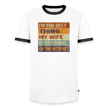 Citation ironique sur Internet et le mariage - T-shirt contrasté Homme - blanc/noir - Devant - AI Model Female 172 light (172cm) & AI Model Male 178 dark (178cm)