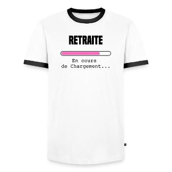 Retraite en cours de chargement - T-shirt contrasté Homme - blanc/noir - Devant - AI Model Female 172 light (172cm) & AI Model Male 178 dark (178cm)