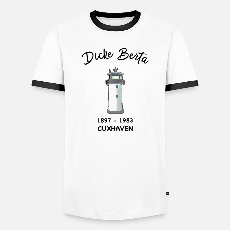 lighthouse Dicke Berta, Cuxhaven, harbour - Men's Ringer Shirt - white/black