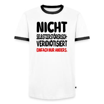 einfach nur anders - Männer Kontrast-T-Shirt - Weiß/Schwarz - Vorne - AI Model Female 172 light (172cm) & AI Model Male 178 dark (178cm)