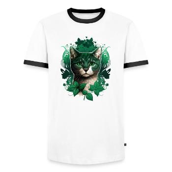 Chat avec cadre en lierre - T-shirt contrasté Homme - blanc/noir - Devant - AI Model Female 172 light (172cm) & AI Model Male 178 dark (178cm)