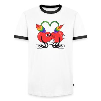 cerise, queer, cherry, hugging - T-shirt contrasté Homme - blanc/noir - Devant - AI Model Female 172 light (172cm) & AI Model Male 178 dark (178cm)