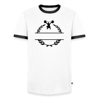Gewichtheber im Lorbeerkranz - Männer Kontrast-T-Shirt - Weiß/Schwarz - Vorne - AI Model Female 172 light (172cm) & AI Model Male 178 dark (178cm)