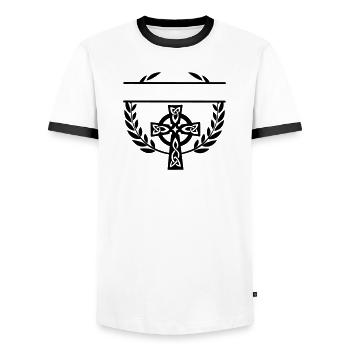 Celtic cross monogram - Men's Ringer Shirt - white/black - Front - AI Model Female 172 light (172cm) & AI Model Male 178 dark (178cm)