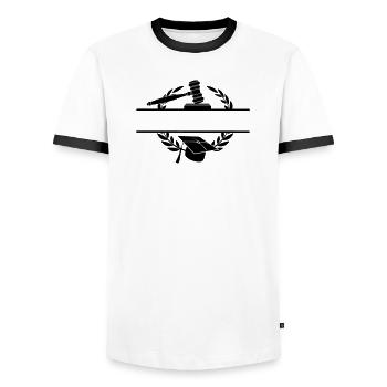 Lawyer monogram with hat and hammer - Men's Ringer Shirt - white/black - Front - AI Model Female 172 light (172cm) & AI Model Male 178 dark (178cm)