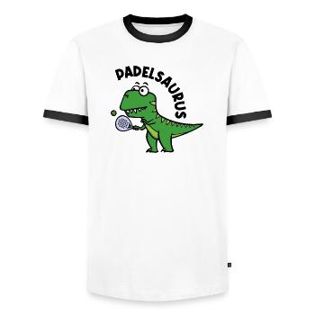 Dinosaurier Padel Spieler Schläger Ball Spruch - Männer Kontrast-T-Shirt - Weiß/Schwarz - Vorne - AI Model Female 172 light (172cm) & AI Model Male 178 dark (178cm)
