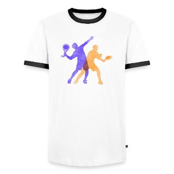 Padel Training Player Trainer Padel Game Racket - T-shirt contrasté Homme - blanc/noir - Devant - AI Model Female 172 light (172cm) & AI Model Male 178 dark (178cm)