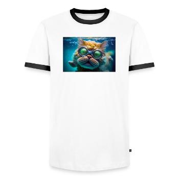 Hector die Schwimmkatze mit Taucherbrille - Männer Kontrast-T-Shirt - Weiß/Schwarz - Vorne - AI Model Female 172 light (172cm) & AI Model Male 178 dark (178cm)