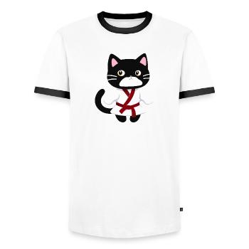 ticker, Happy Colorful Owl wearing Headphones, kaw - Männer Kontrast-T-Shirt - Weiß/Schwarz - Vorne - AI Model Female 172 light (172cm) & AI Model Male 178 dark (178cm)