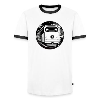 Locomotive, train, chemin de fer - T-shirt contrasté Homme - blanc/noir - Devant - AI Model Female 172 light (172cm) & AI Model Male 178 dark (178cm)