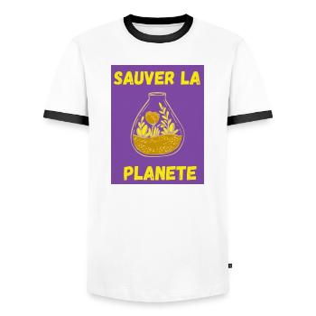 JOUR DE LA TERRE,ECOLOGIE,PLANETE,ENVIRONNEMENT - T-shirt contrasté Homme - blanc/noir - Devant - AI Model Female 172 light (172cm) & AI Model Male 178 dark (178cm)