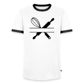 Rouleau à pâtisserie et fouet de texte de bannière - T-shirt contrasté Homme - blanc/noir - Devant - AI Model Female 172 light (172cm) & AI Model Male 178 dark (178cm)