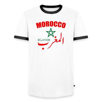 Marokkanische Fußballnationalmannschaft - Männer Kontrast-T-Shirt - Weiß/Schwarz - Vorne - AI Model Female 172 light (172cm) & AI Model Male 178 dark (178cm)
