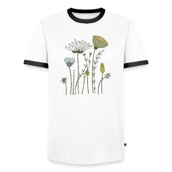 dried flowers flower meadow - Men's Ringer Shirt - white/black - Front - AI Model Female 172 light (172cm) & AI Model Male 178 dark (178cm)