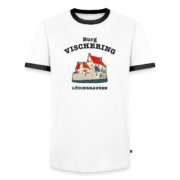 Lüdinghausen, Burg Vischering - Männer Kontrast-T-Shirt - Weiß/Schwarz - Vorne - AI Model Female 172 light (172cm) & AI Model Male 178 dark (178cm)
