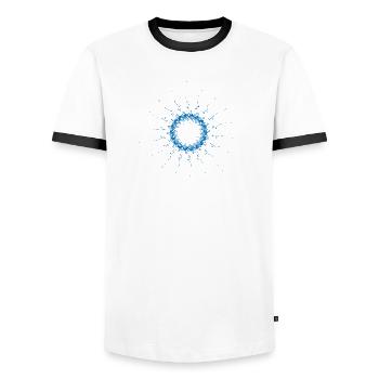 dotted shape rotated wind turbine blue - Men's Ringer Shirt - white/black - Front - AI Model Female 172 light (172cm) & AI Model Male 178 dark (178cm)