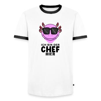 cooler Axolotl Chef Spruch - Männer Kontrast-T-Shirt - Weiß/Schwarz - Vorne - AI Model Female 172 light (172cm) & AI Model Male 178 dark (178cm)