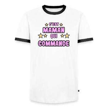 C'est maman qui commande - T-shirt contrasté Homme - blanc/noir - Devant - AI Model Female 172 light (172cm) & AI Model Male 178 dark (178cm)