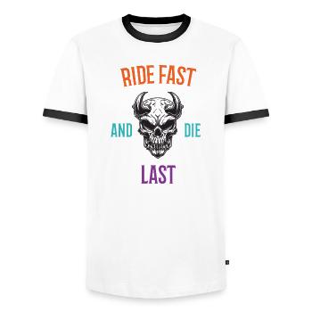 Fahren Sie schnell und sterben Sie zuletzt - Männer Kontrast-T-Shirt - Weiß/Schwarz - Vorne - AI Model Female 172 light (172cm) & AI Model Male 178 dark (178cm)