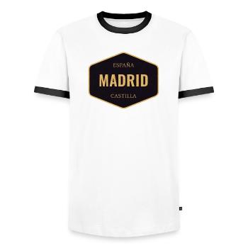 Vintage Madrid Spain Badge - Men's Ringer Shirt - white/black - Front - AI Model Female 172 light (172cm) & AI Model Male 178 dark (178cm)