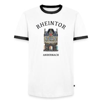 Andernach, kultiges Rheintor - Männer Kontrast-T-Shirt - Weiß/Schwarz - Vorne - AI Model Female 172 light (172cm) & AI Model Male 178 dark (178cm)
