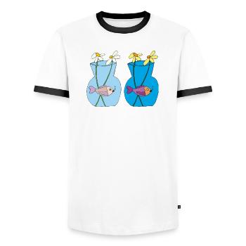 Fish in a jar of 2 - Men's Ringer Shirt - white/black - Front - AI Model Female 172 light (172cm) & AI Model Male 178 dark (178cm)