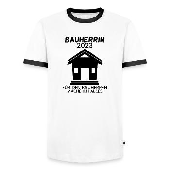 Bauherrin 2023 Hausbau Baustelle - Männer Kontrast-T-Shirt - Weiß/Schwarz - Vorne - AI Model Female 172 light (172cm) & AI Model Male 178 dark (178cm)