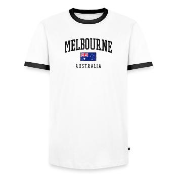 Melbourne, Australie, Conception du drapeau - T-shirt contrasté Homme - blanc/noir - Devant - AI Model Female 172 light (172cm) & AI Model Male 178 dark (178cm)