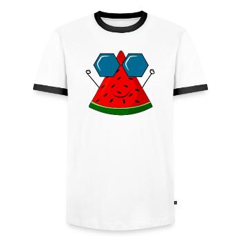 summer, watermelon, sun - Men's Ringer Shirt - white/black - Front - AI Model Female 172 light (172cm) & AI Model Male 178 dark (178cm)
