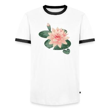Seerosenblüte mit Knospe im Seerosenteich - Männer Kontrast-T-Shirt - Weiß/Schwarz - Vorne - AI Model Female 172 light (172cm) & AI Model Male 178 dark (178cm)