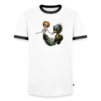 The friendship of the steampunk mermaid - Men's Ringer Shirt - white/black - Front - AI Model Female 172 light (172cm) & AI Model Male 178 dark (178cm)