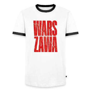 Warszawa lettering with city map pattern - Men's Ringer Shirt - white/black - Front - AI Model Female 172 light (172cm) & AI Model Male 178 dark (178cm)