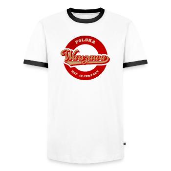 Warszawa Retro Logo Est 13th Century - Men's Ringer Shirt - white/black - Front - AI Model Female 172 light (172cm) & AI Model Male 178 dark (178cm)