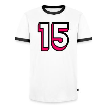 15. 15 ANS. 15e ANNIVERSAIRE. ANNIVERSAIRE 15 ANS. - T-shirt contrasté Homme - blanc/noir - Devant - AI Model Female 172 light (172cm) & AI Model Male 178 dark (178cm)
