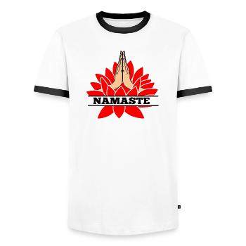 Red lotus namaste - Men's Ringer Shirt - white/black - Front - AI Model Female 172 light (172cm) & AI Model Male 178 dark (178cm)