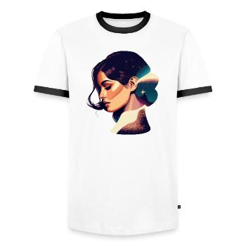 Cosmic Dream Woman Illustration - Men's Ringer Shirt - white/black - Front - AI Model Female 172 light (172cm) & AI Model Male 178 dark (178cm)