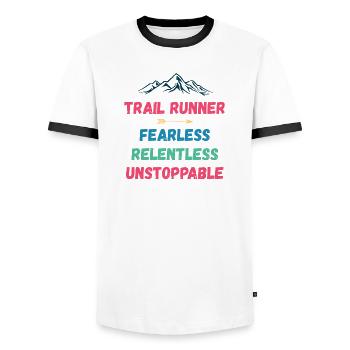 Trail Runner - Intrépide. Implacable. Imparable. - T-shirt contrasté Homme - blanc/noir - Devant - AI Model Female 172 light (172cm) & AI Model Male 178 dark (178cm)