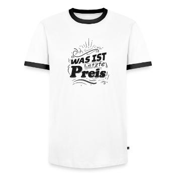 Was ist letzte Preis Handel Flohmarkt Trödelmarkt - Männer Kontrast-T-Shirt - Weiß/Schwarz - Vorne - AI Model Female 172 light (172cm) & AI Model Male 178 dark (178cm)