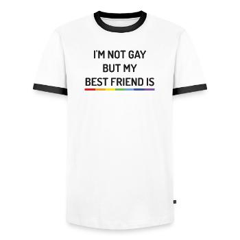 Pride Month - I'm Not Gay But My Best Friend is - Men's Ringer Shirt - white/black - Front - AI Model Female 172 light (172cm) & AI Model Male 178 dark (178cm)